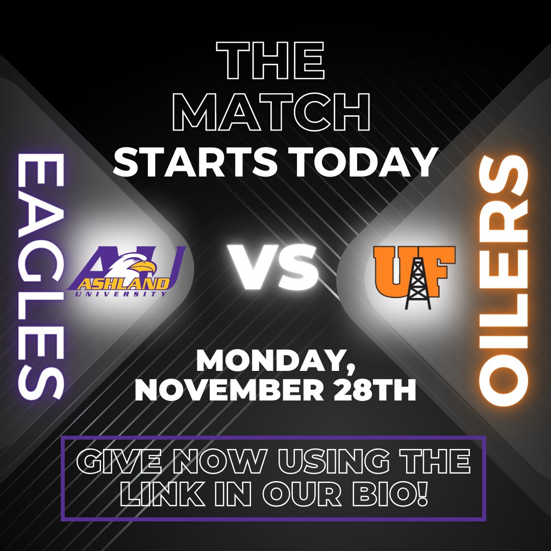 ashlandalumni's tweet photo. Battle of Champions begins TODAY! Show your pride, Eagles, and give to support student-athletes! ๐
Let's #BeatFindlay! Use the link in our bio to give NOW!๐ https://t.co/KgiCU8ZACK