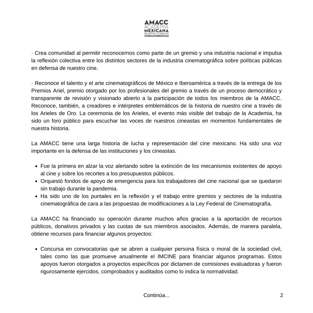 AcademiaCineMx's tweet photo. Comunicado: La situación actual de la AMACC. https://t.co/1s6mmwPuzi