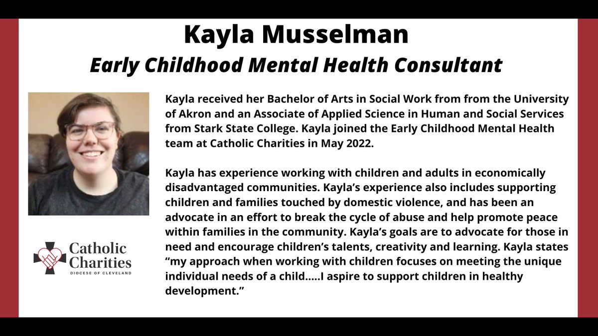 Meet the staff Monday!! 🎉

Meet Kayla Musselman our Early Childhood Mental Health Consultant in our #Geauga office.

#GeaugaCounty #selfSufficiency #employment #education #SocialServices