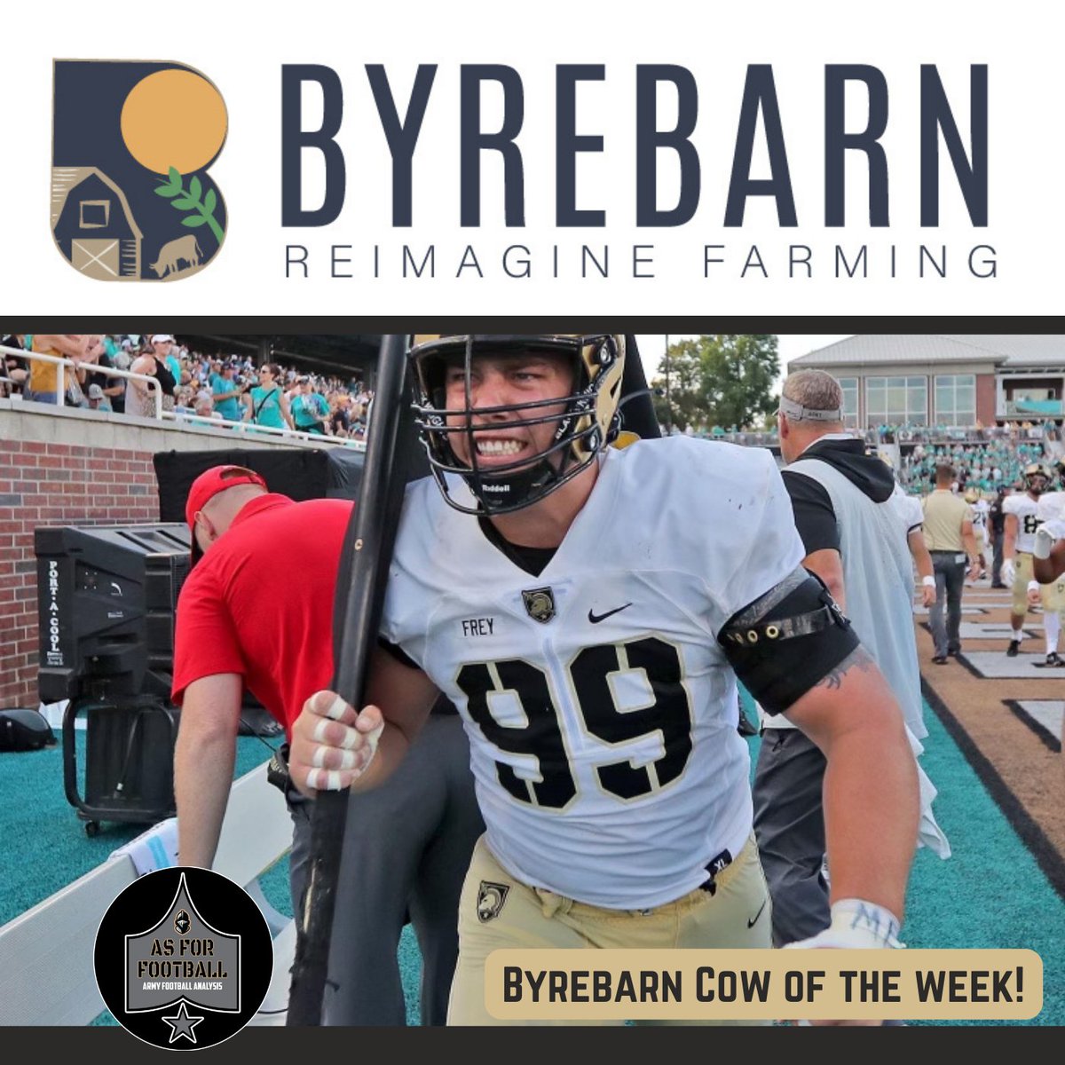 RobRobi00389452's tweet photo. This week's @BarnByre Cow of the Week is Chris Frey #99. He had two tackles and one sack in a win against #umassfootball , a much-needed win. Bring on the squids. #BEATNAVY #WPWD https://t.co/JLpmOwylsI https://t.co/sCx2h2Cw3c