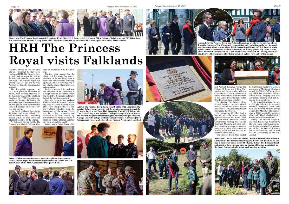 From last week's @PenguinNewsFI - a piece I put together from the visit of HRH The Princess Royal to the Falkland Islands, including photos from myself; @Lisafalklands and @GHFalklands. A wonderful visit, and getting the photos down to two pages proved to be a challenge
