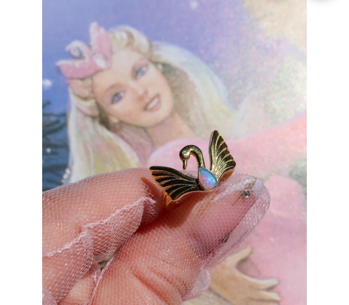 Reorahco's tweet image. Swan Lake Barbie Odette Ring 🦢💍 #odettering #princessodettering #barbiering #princessring #promisering #crownring #opalring