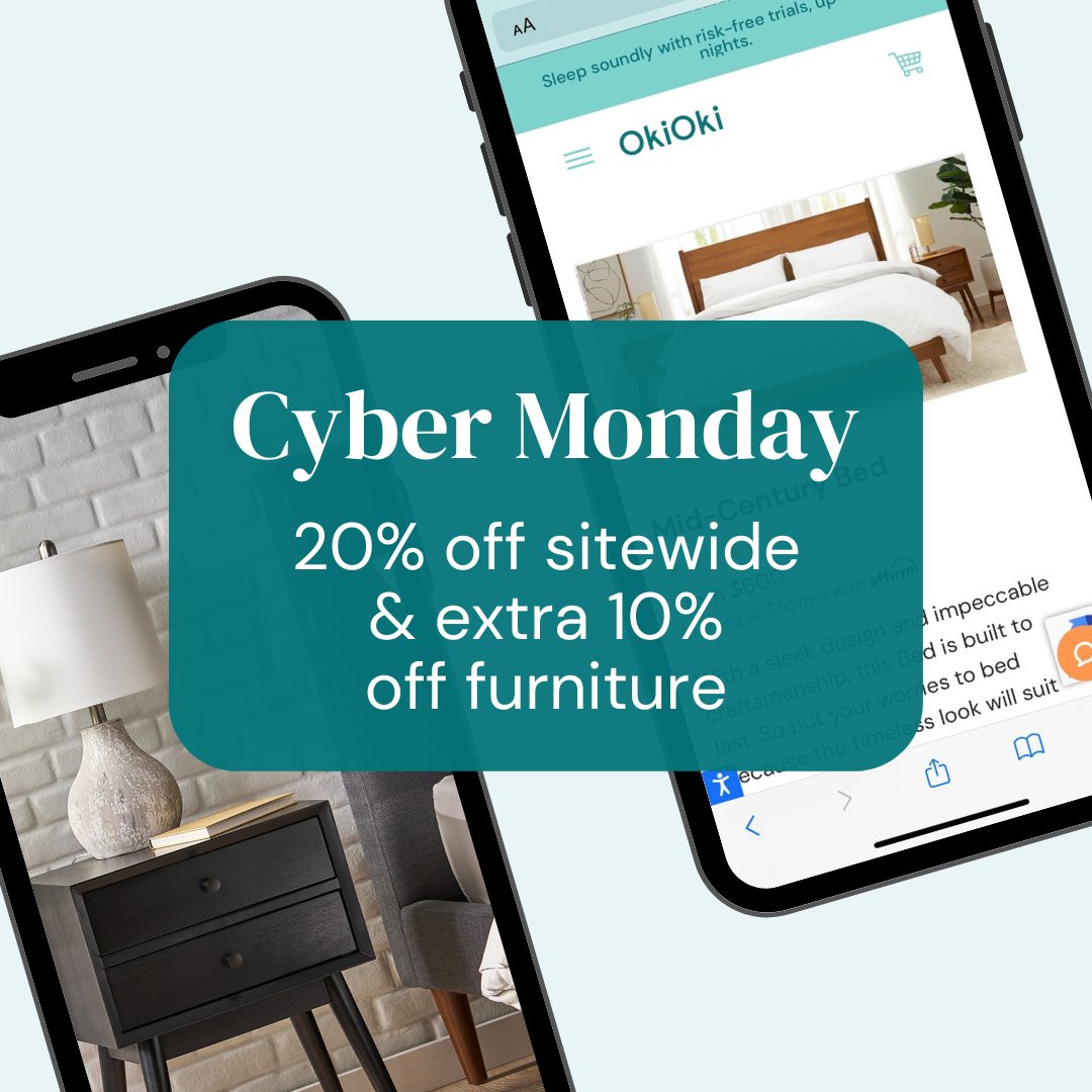 It's shop o'clock. ⏰ Happy #CyberMonday to our #OkiOki fam!

For 48 hours only, take an extra 10% off furniture in addition to 20% off sitewide! #HappyMonday #CyberMondayDeals