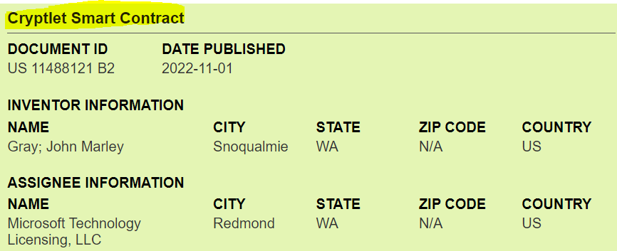 LinkiesLeaks's tweet image. Someone can find how #chainlink was involved in the #Microsoft cryptlet? Btw also this #Microsoft patent has been published!