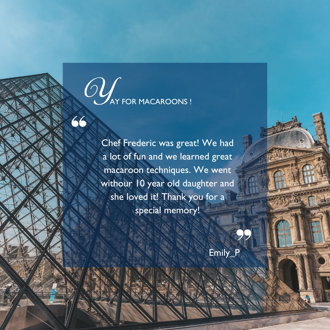 MeetingFr's tweet photo. Review from Emily_P after her Macarons French Cooking Class with a Parisian Chef.👨‍🍳

Interested in this Class? Contact us 📩 or book directly on our website (link in description)

#meetingthefrench #macaronmaking #cookingclass #tourguide #visitfrance #travelagency #french #france https://t.co/XVMax7eivd