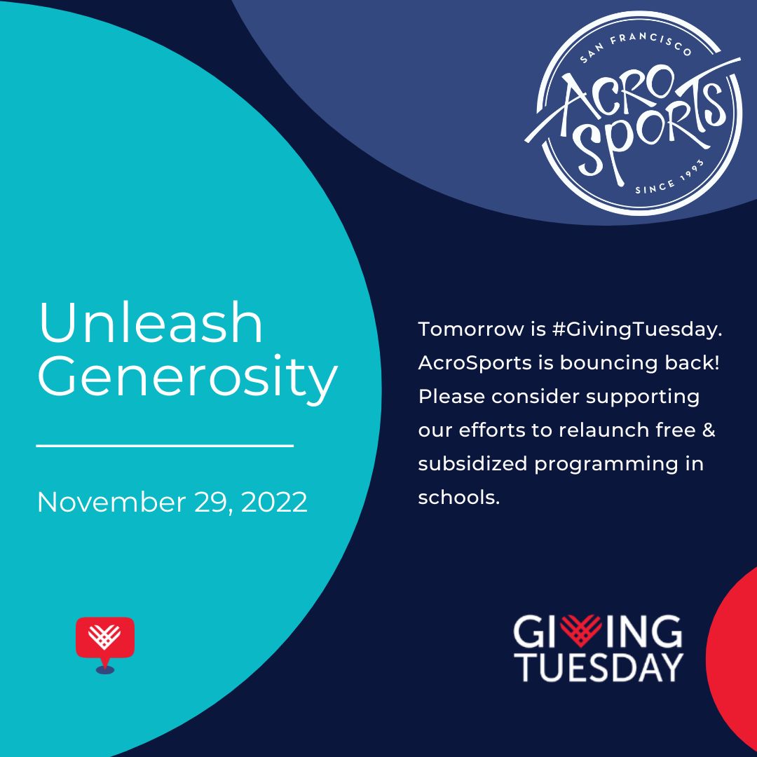 Tomorrow is #GivingTuesday. AcroSports is bouncing back! Please consider supporting our efforts to relaunch free &amp; subsidized programming in schools. acrosports.org/community-outr…