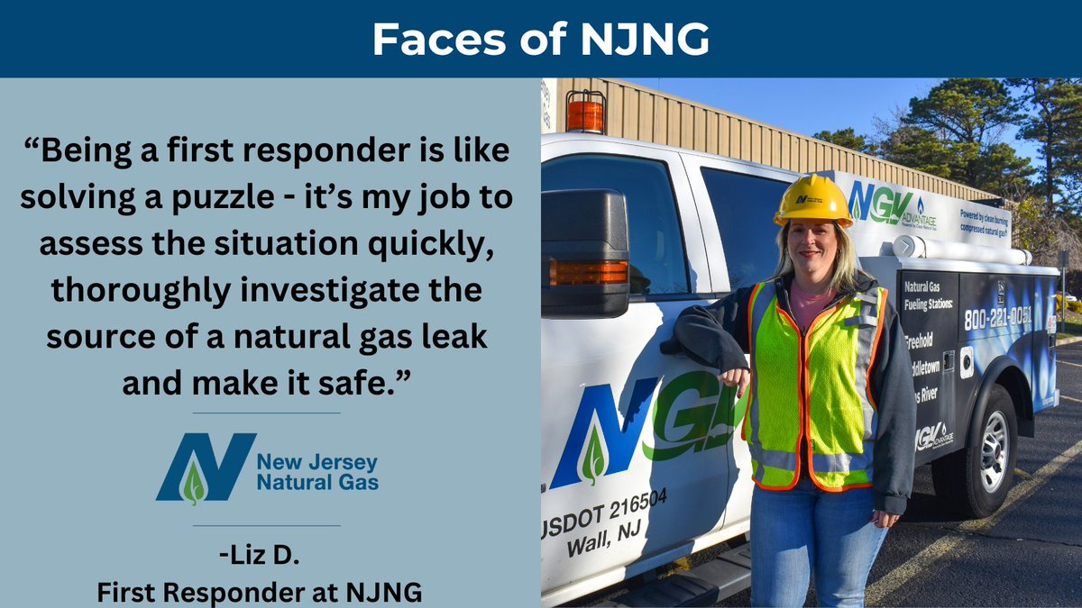 NJNaturalGas's tweet photo. Meet Liz D.! She started her career with NJNG as a bilingual customer service representative more than 15 years ago and is now a First Responder. Thank you for your dedication to help keep our customers and communities safe. #dedicatedworkforce https://t.co/81z5u4RoJt