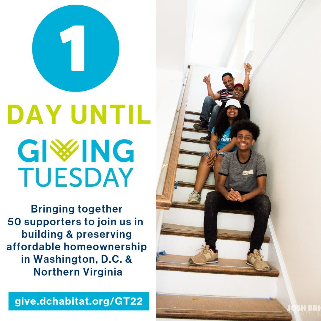 Are you excited about #GivingTuesday tomorrow?! We are! We aim to have 50 donors join us this year in building communities where people can afford to live, work, and thrive. Join us this Giving Tuesday and make your donation at give.dchabitat.org/GT22