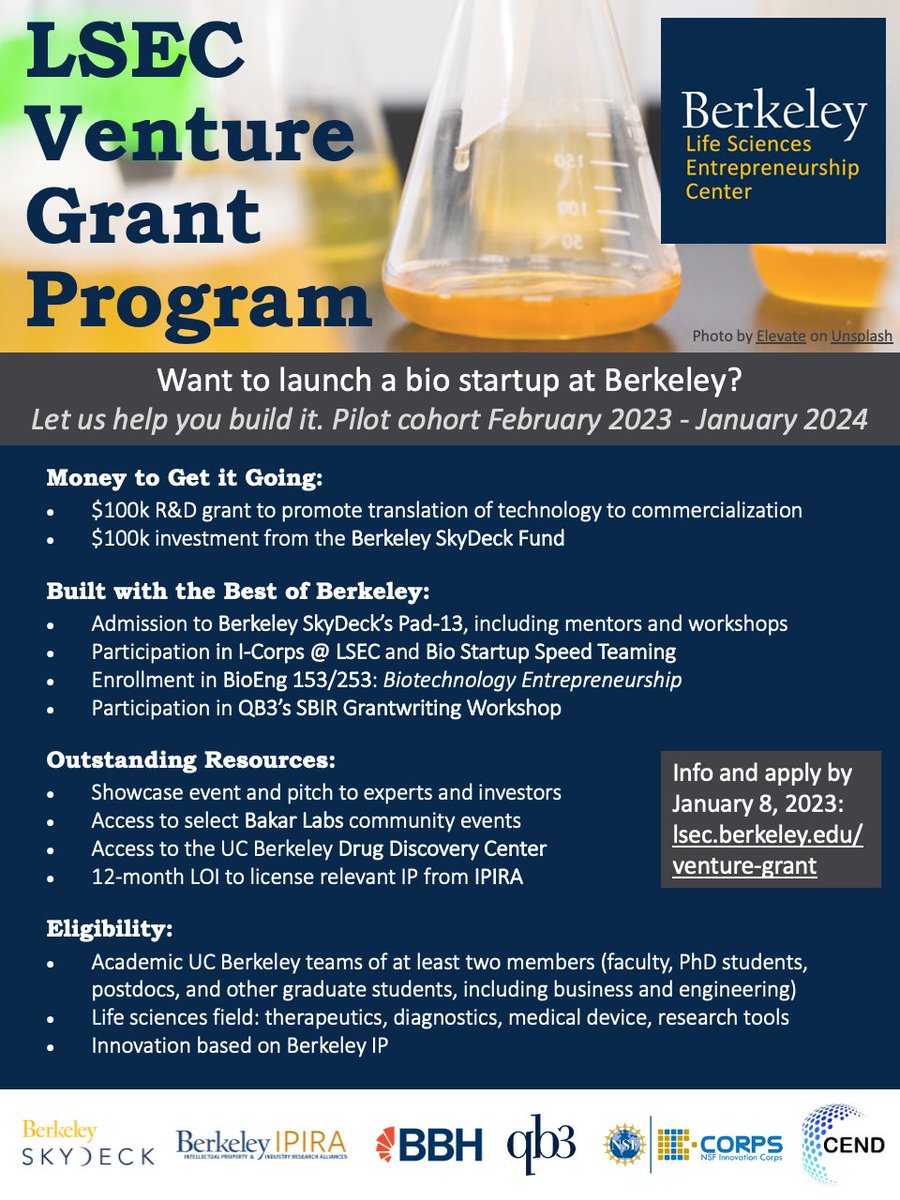 DarrenDCooke's tweet photo. @ucberkeley founders, how'd you like $200k and tremendous support to start a Bio company at Berkeley? Info session tomorrow night at Haas/Zoom at 5pm. Register here: https://t.co/4KYe5YPad8
#berkeley #lifesciences #entrepreneurship 
@richlyons @UCBChangemaker https://t.co/onCiWS55Ld