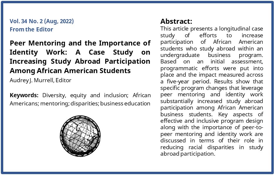 FrontiersSA's tweet photo. Our editor, @ProfAJMurrell, shares her #longitudinal #case_study on #peer_mentoring, #identity_work, and their potential to substantially increase #study_abroad participation among #African_American business students. To read the article, head on over to https://t.co/DQhmy8oukI https://t.co/QkGBOF7yhE