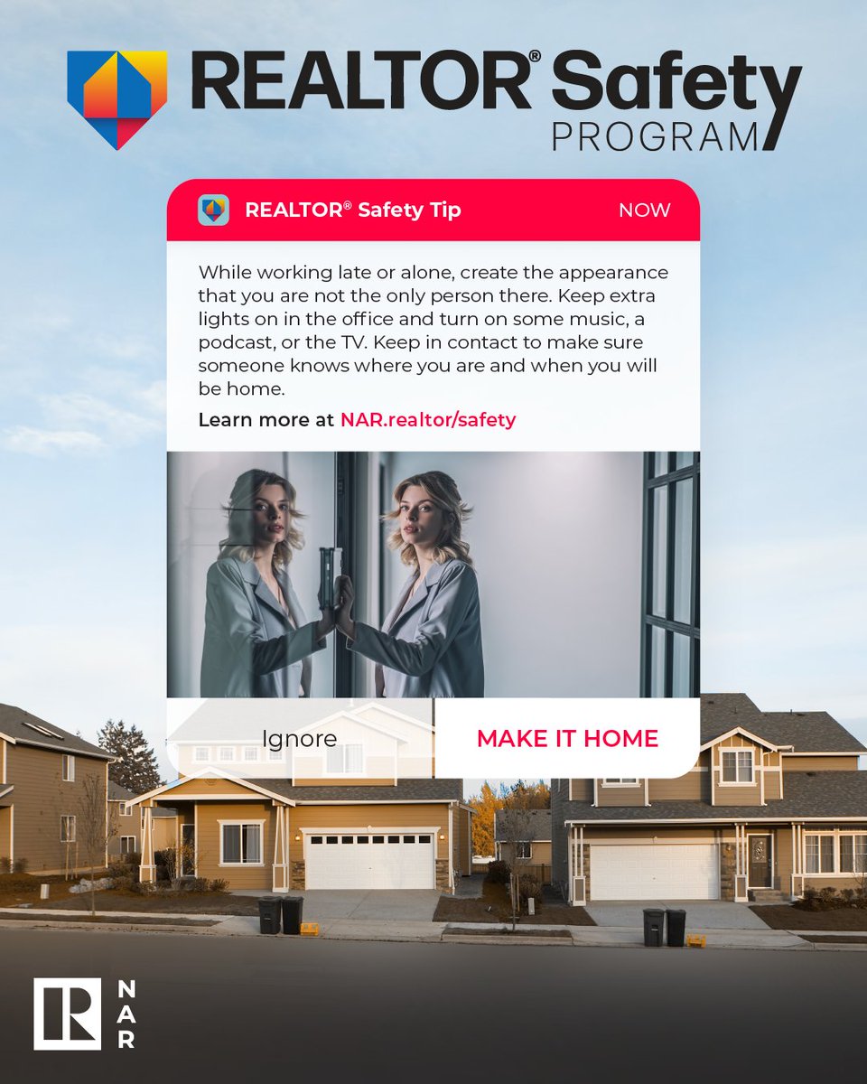 In situations when you are alone at the office, creating the appearance that others are there with you is a useful tactic to deter potential predators. Visit the REALTOR® Safety Program page to learn more! ow.ly/9NYz50LLoiC