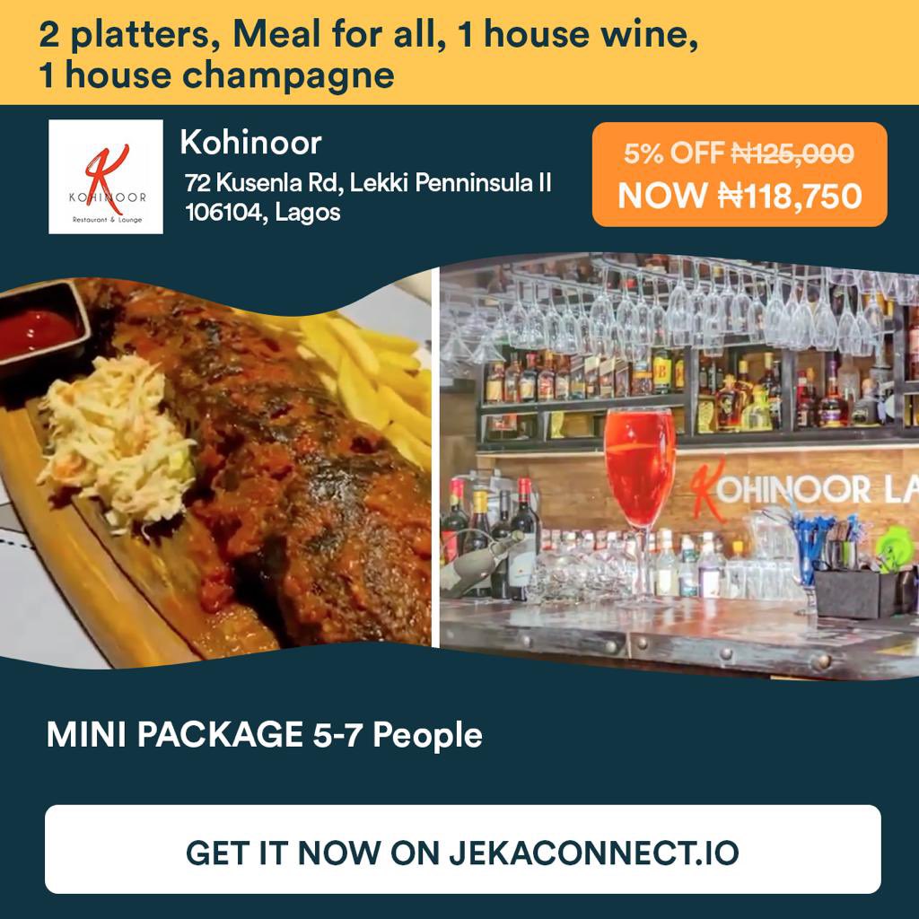 JekaConnect's tweet image. Something light for our @KohinoorLagos lovers! Get this deal on the Jekaconnect app and make sure to have a good time.

To get started on Jekaconnect, simply visit jekaconnect.io.