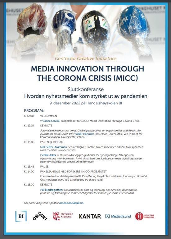 MediaInnoCrisis's tweet photo. Konferanse om #medier #innovasjon #pandemi #kriser https://t.co/0tUiInRFid