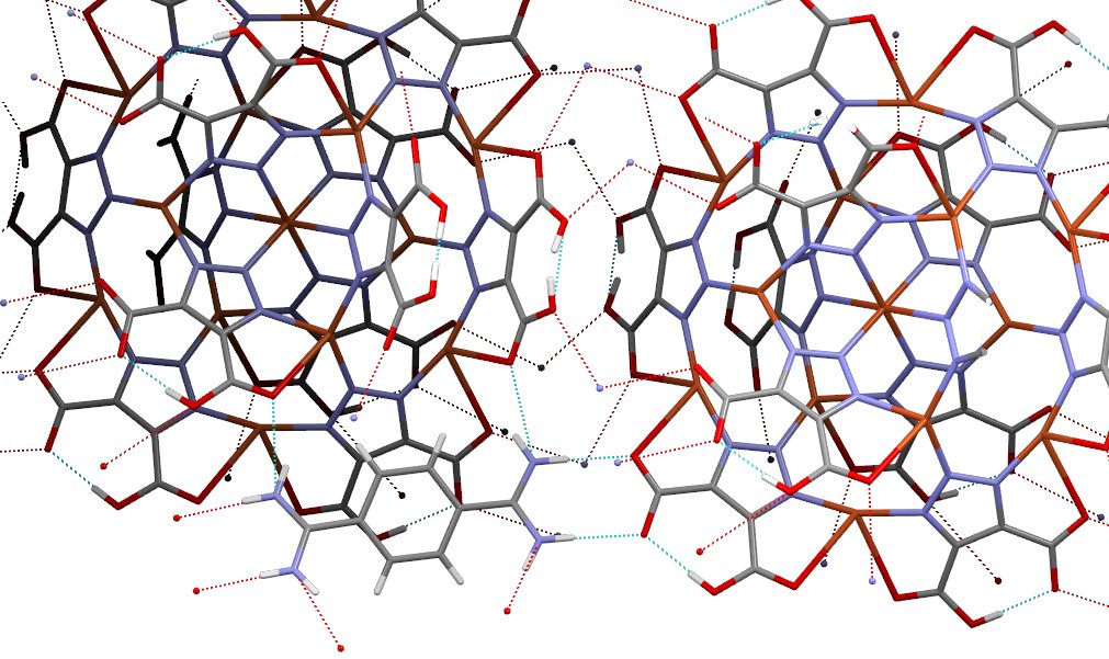 VinicioM23's tweet photo. @DalicePinero @LatinXChem Sorry about the de)lay, lab work doesn't wait.
The expected R2²(8) pattern is present, but another ring is also there with R2²(16) graphsets (2 donors, 2 acceptors, 16 ring members). In the image both patters are explicit. https://t.co/W1BtfgsE05