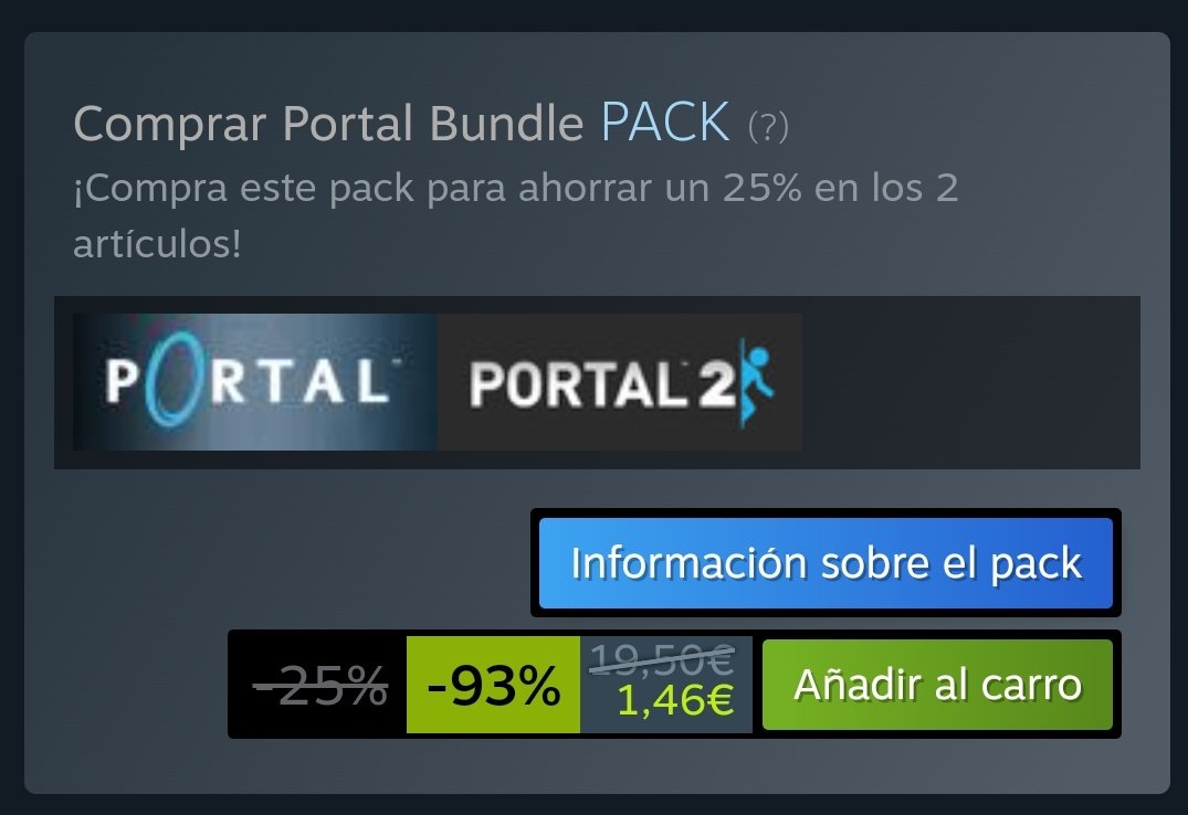 RafaLagoon's tweet photo. Portal 2 está de oferta a menos de 1€.

👉https://t.co/Od8TAtAiEm

Y el pack Portal + Portal 2 a 1.46€.

Si no los habéis jugado, dadles una oportunidad muy fuerte. https://t.co/NabNuhYD5U