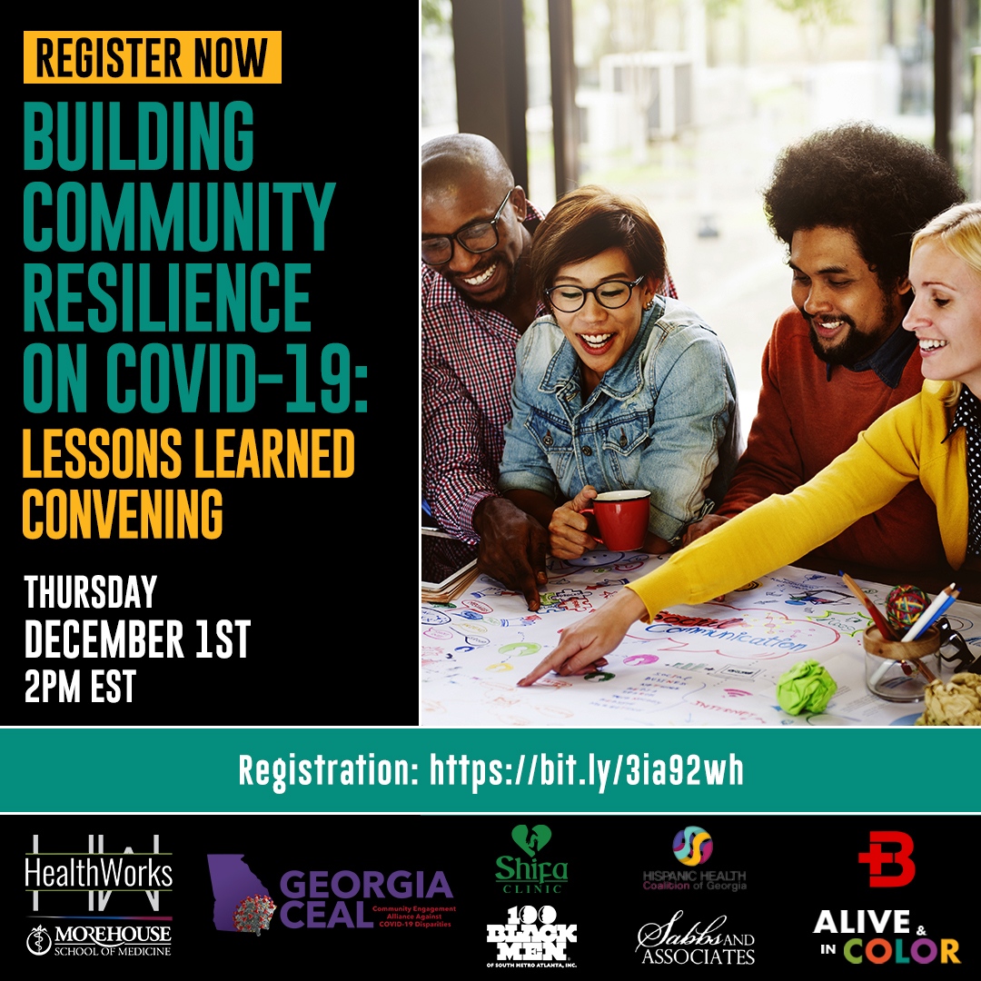 AliveAndInColor's tweet photo. Building resilient communities is the BEST defense against #COVID19 - and we need YOU to get there!
Register TODAY to join us and be heard during our "Building Community Resilience on COVID-19: Lessons Learned Convening". https://t.co/rCslTSIpyK
@Georgia_Ceal #HealthWorksGA https://t.co/ZFOOry3EkA
