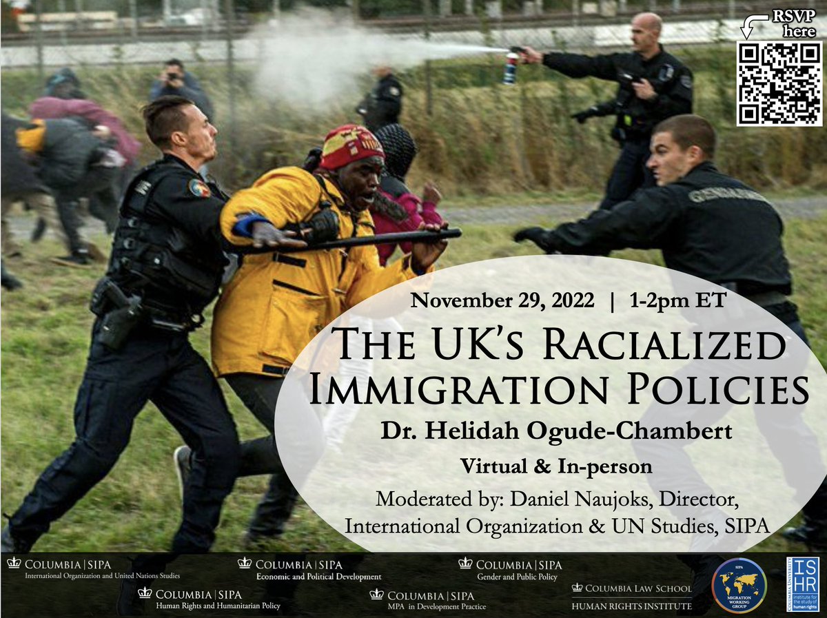 danaujoks's tweet photo. JOIN US &amp; SHARE:

The UK's Racialized Immigration Policies
Tue, Nov 29, 1-2pm ET

Speaker: Helidah Ogude-Chambert @TheNewSchool @WorldBank 

Moderated by @danaujoks @ColumbiaSIPA @UNatColumbia 

Register: https://t.co/7HxzWPotxe https://t.co/6oRjYSSFVT