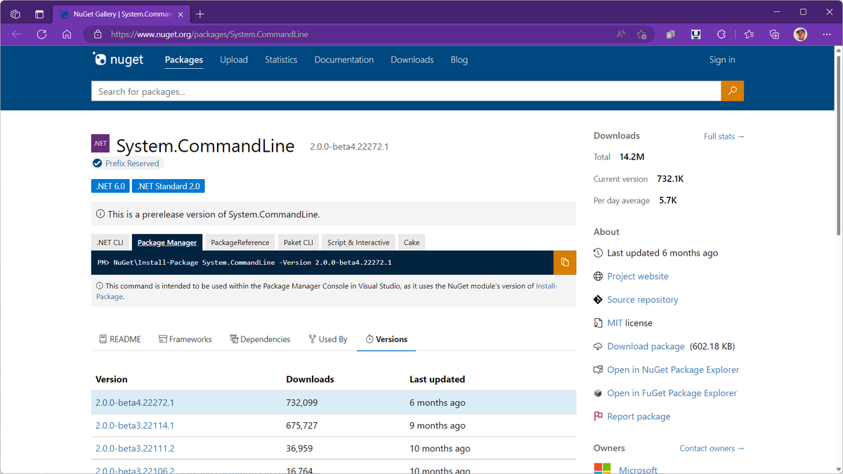 davidpine7's tweet image. I&apos;m pretty sure this is a beta that can move to GA. It has over 14,200,000 downloads already 🤓.

#dotnet #dotnetcli

nuget.org/packages/Syste…