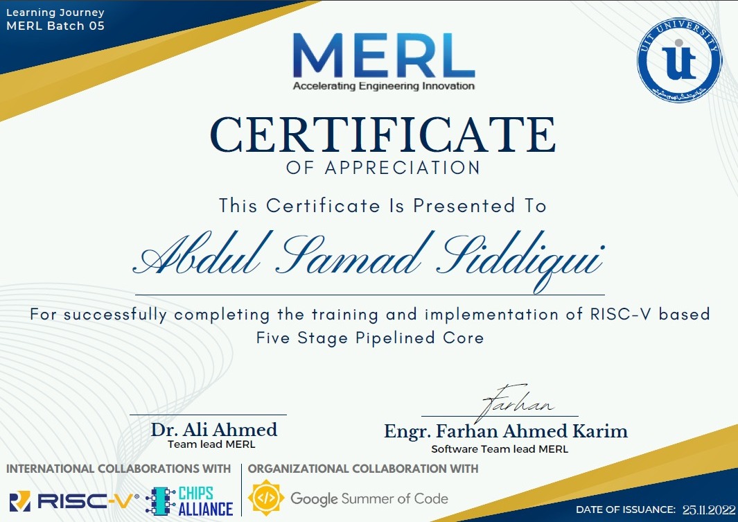 samadpls's tweet photo. 🥳I am pleased to inform you that I have been chosen for an internship👨‍💻 by MERL🤍 after finishing a three-month training and developing the RISC-V 5-stage pipeline and Single-Cycle on CHISEL, i.e. Scala's embedded language for hardware development.
#intern #Job https://t.co/l2e4ePUMtG