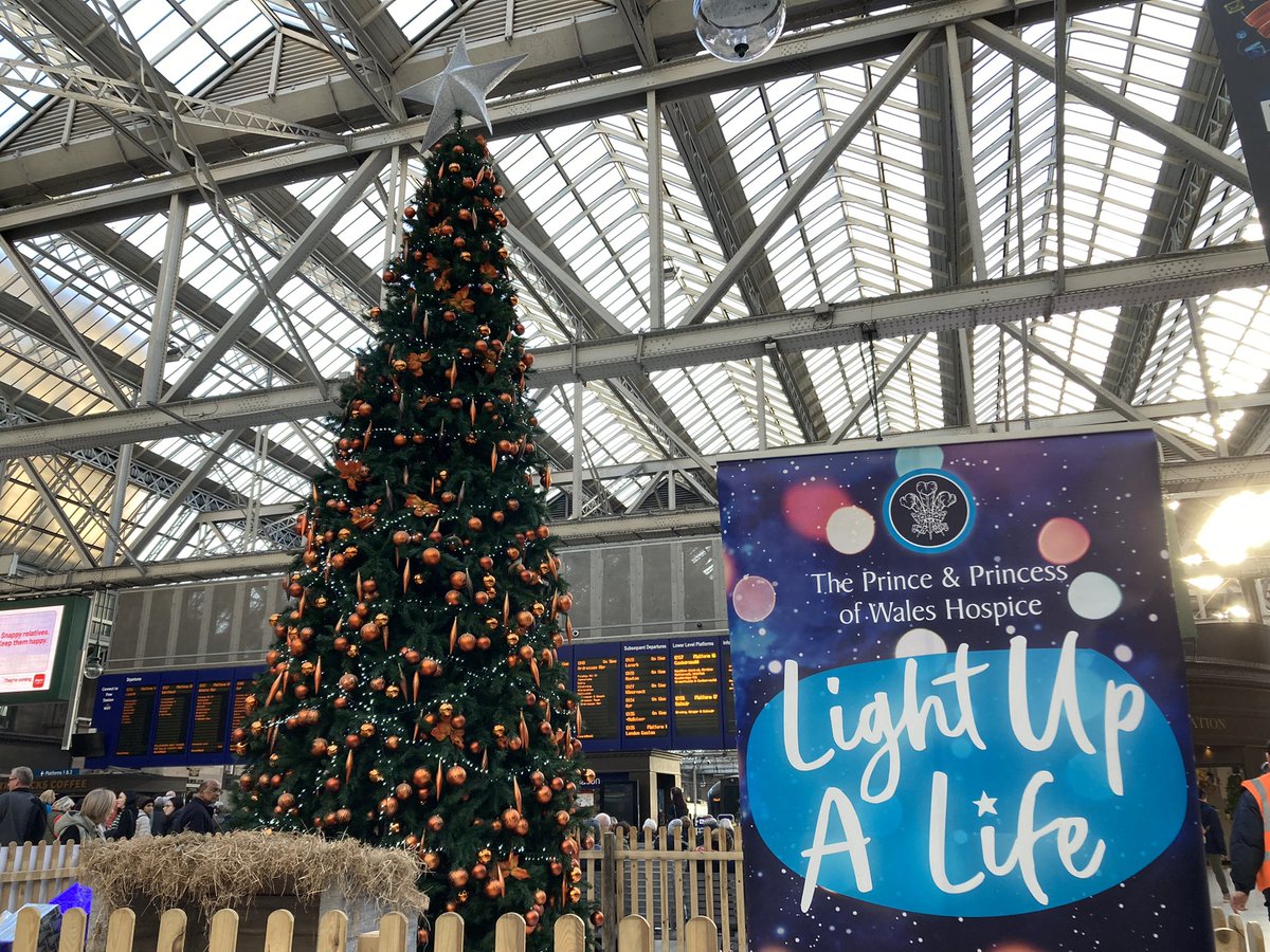 The lights are on at Glasgow Central Station! What a lovely 20ft tree! We are so grateful to partner with @NetworkRailGLC each year for @PPWHospice Light Up A Life 🤗