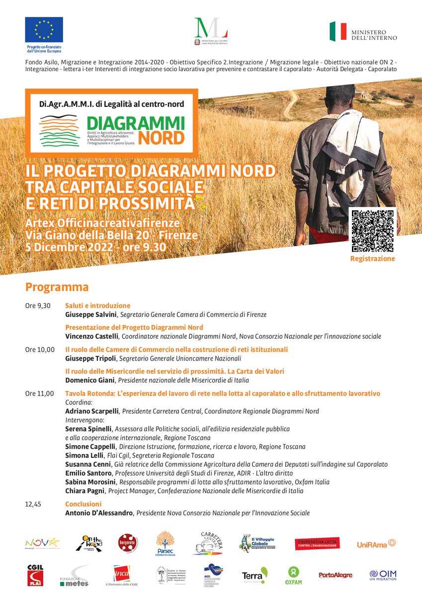 Si terrà il 5 dicembre il Seminario Conclusivo del progetto <a href="/DiagrammiNord/">Progetto Diagrammi Nord</a> per la Regione Toscana:
📍 Firenze, Artex Officinacreativafirenze - Via Giano della Bella 20
🕤5/12/2022 | Ore 9.30 - 13:00
ℹ Per partecipare: registrarsi qui ▶ bit.ly/3iivROe