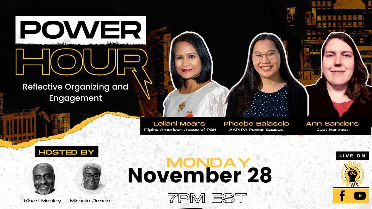 1HoodPower's tweet photo. Tonight on the #powerhour please join us for a dynamic conversation with history makers from @apipennsylvania and @JustHarvest tonight at 7pm.  Please join us over on Facebook and YouTube Channels. https://t.co/qg8NL2WHmT