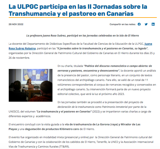 JuanyRsr's tweet photo. El pastor, como personaje literario, también en las II Jornadas sobre la Trashumancia y el pastoreo en Canarias. El legado (25 y 26 /11/2022), con la ponencia "Poética del discurso romancístico a campo abierto: de serranas y pastores, encuentros y desencuentros" https://t.co/L0G3INN6dN