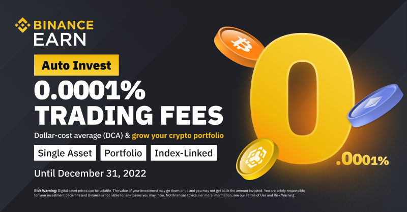 binance's tweet photo. Enjoy 0.0001% Trading Fees for the rest of 2022 through #Binance Auto-Invest!

Find out more ⤵️