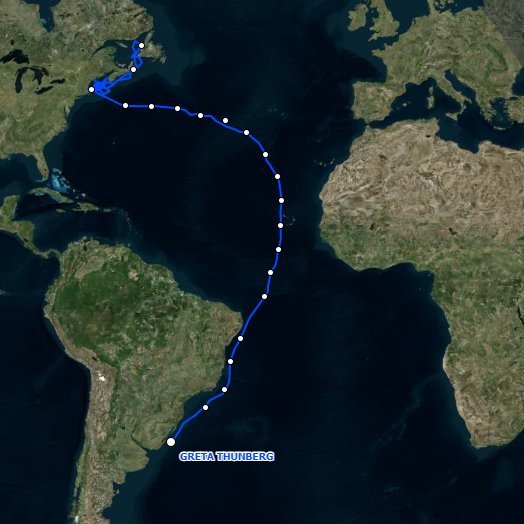 Great #shearwater <a href="/GretaThunberg/">Greta Thunberg</a> now off the coast of Uruguay! She traveled over 4600 km last week during migration. #trackseabirds #seabirds #birds #SciComm #ScienceTwitter #ornithology #ecology