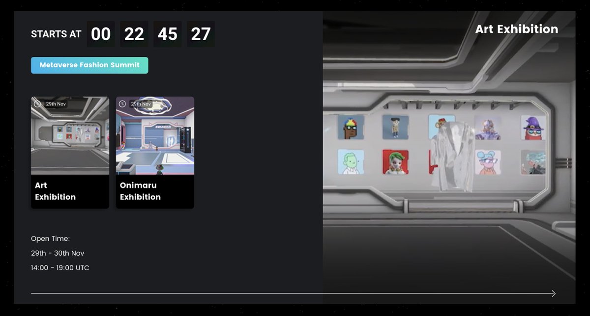 SWAGGA_Meta's tweet photo. The exhibition opens at 14:00 UTC on 29th Nov via:
https://t.co/7mexzKraAv

Stay tuned! https://t.co/nubDs6xkfM