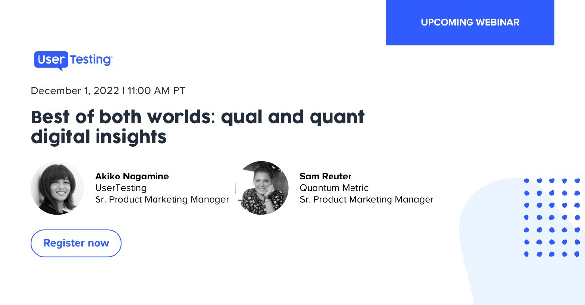 This Thursday, December 1st, join us for a deep dive into how you can combine quantitative behavioral data with qualitative human insights to better understand your customer experiences. Register here: usertesting.com/resources/libr…