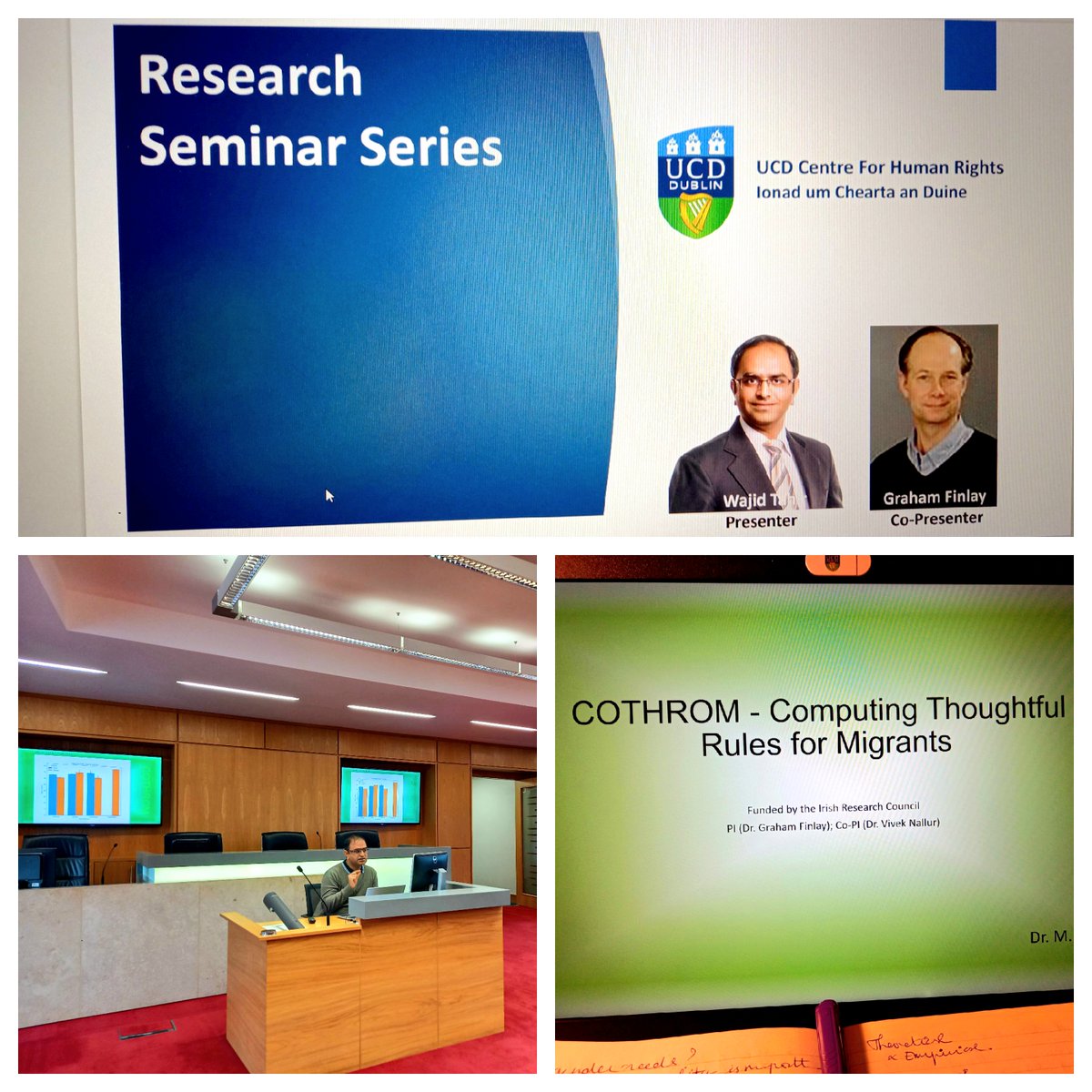 UCD Centre for HRts (@ucdcentrehrts) on Twitter photo <a href="/UCDCentreHRts/">UCD Centre for HRts</a> was delighted to host Dr Wajid Tahir, post-doc Fellow <a href="/UCDSPIRe/">UCDSPIRe</a> who presented the project COTHROM - Computing Thoughtful Rules for Migrants, funded by <a href="/IrishResearch/">We are now Research Ireland</a> COALESCE.
Thanks to Wajid, <a href="/graham_finlay/">(((Graham Finlay)))</a> & Dr Vivek Nallur co-PIs for sharing ideas and insights! <a href="/UCDCentreHRts/">UCD Centre for HRts</a> was delighted to host Dr Wajid Tahir, post-doc Fellow <a href="/UCDSPIRe/">UCDSPIRe</a> who presented the project COTHROM - Computing Thoughtful Rules for Migrants, funded by <a href="/IrishResearch/">We are now Research Ireland</a> COALESCE.
Thanks to Wajid, <a href="/graham_finlay/">(((Graham Finlay)))</a> & Dr Vivek Nallur co-PIs for sharing ideas and insights!