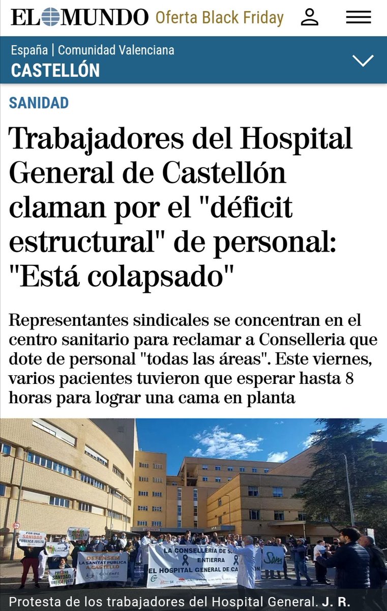 🏥 Es crítica la situación del Hospital General de Castellón.

Penosa situación por la falta de recursos materiales y humanos.

La Conselleria de Sanidad es responsable de ofrecer una pésima calidad asistencial a los castellonenses.

elmundo.es/comunidad-vale…