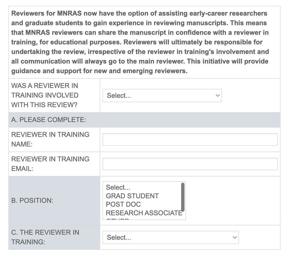 Astro tweeps have you heard of the reviewer training program at MNRAS? You can share the task with a junior colleague so they can either see how you write a review or attempt to do it themselves. I think this is cool, for multiple reasons. 1/3
