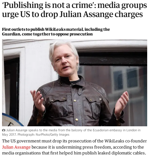 wikileaks's tweet image. Editors and publishes of the five media organizations who first partnered with Julian Assange - The Guardian, Le Monde, El País, Der Spiegel and The New York Times - call for his immediate release theguardian.com/media/2022/nov…