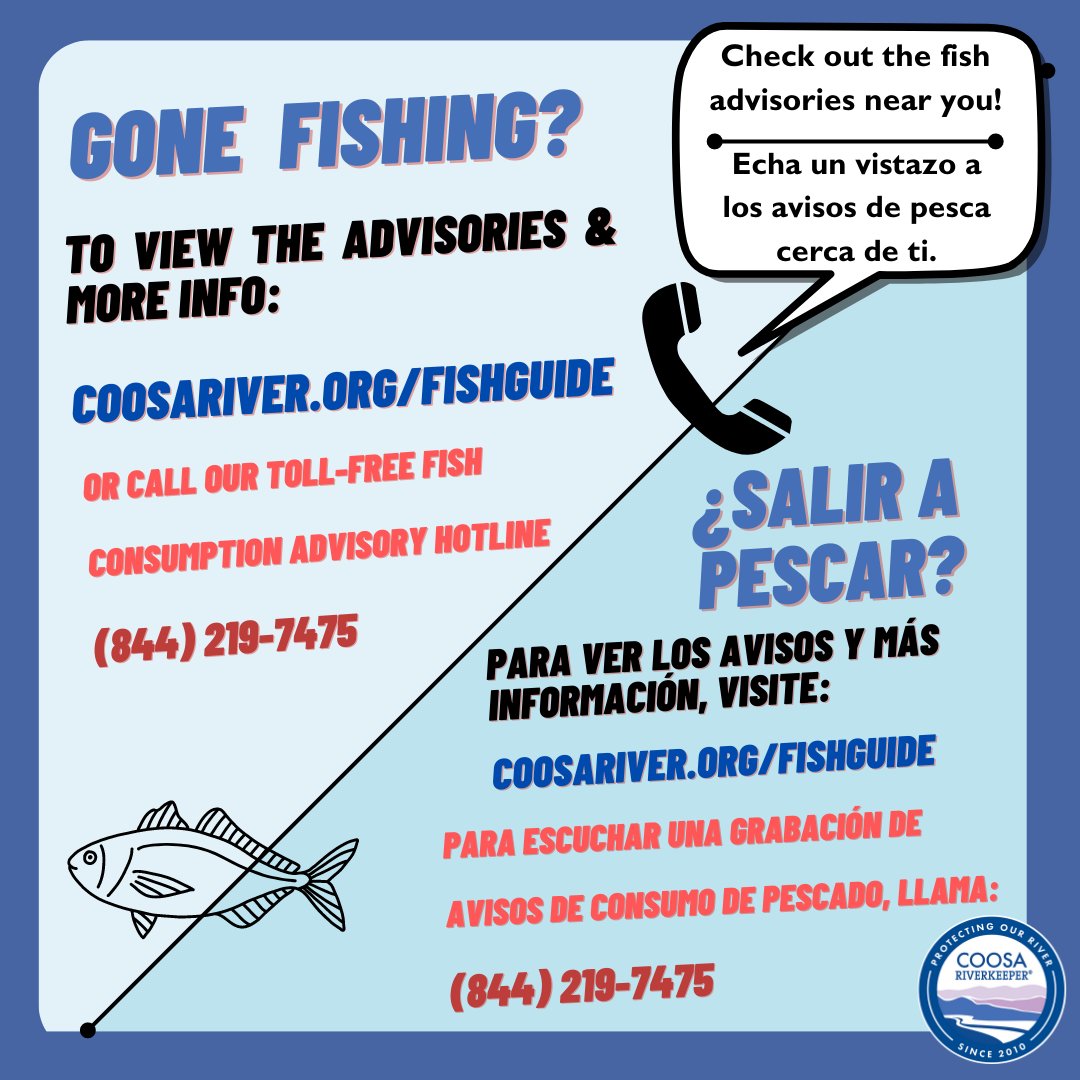 ALFishAdvisLine's tweet image. Fishing for keeps this fall? Keep the AL fish consumption advisory hotline handy &amp;amp; call to hear where fish have been tested to be unsafe to eat near you! 📞🐟
Save (844) 219-7475 in your phone!