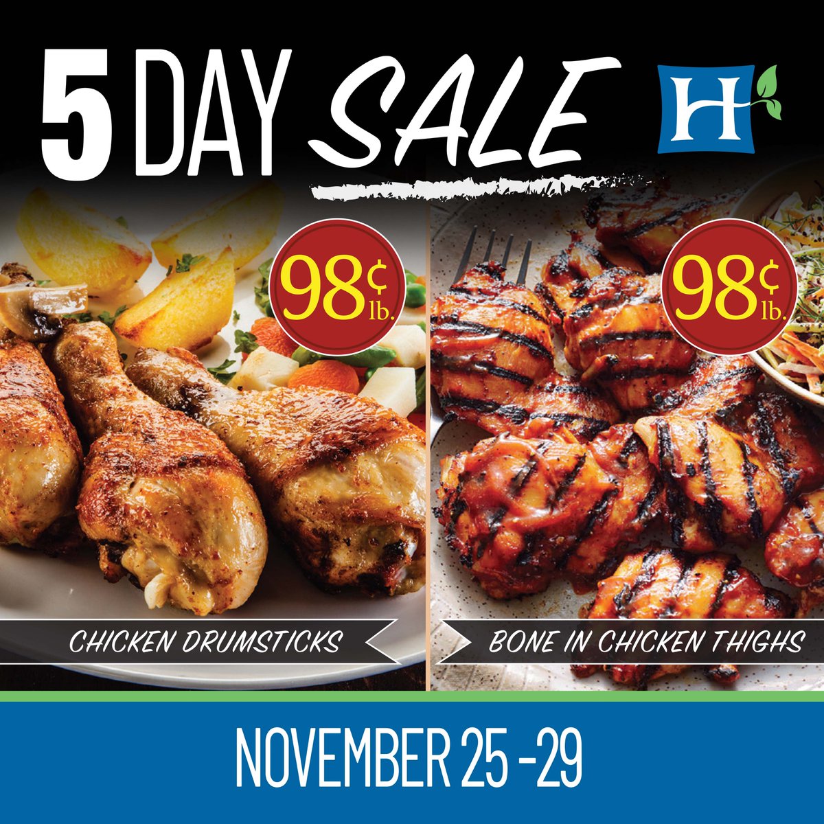 Hitchcocks's tweet photo. Only two more days for these hot deals!! Bone in chicken thighs and drumsticks only $0.98/lb! https://t.co/HoCCORq5cg