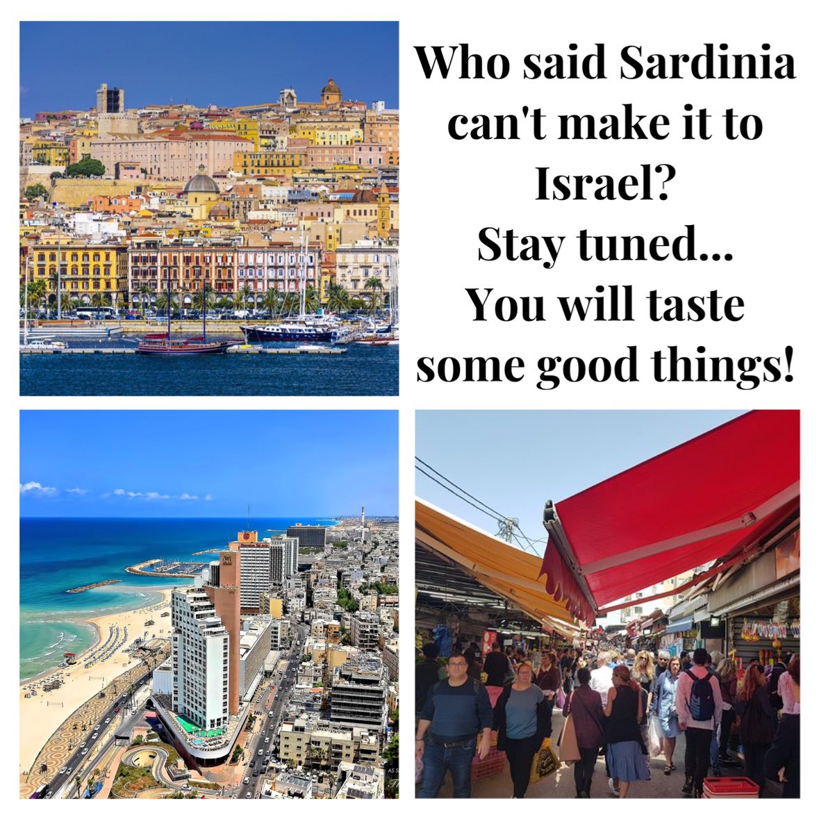 🇮🇹 🇮🇱 Who said Sardinia can't make it to Israel?
Stay tuned...💥💥💥
You will taste some good things!😋

#Sardegna #italy #food #gemellaggio #israel #cameradicommercio #WorkinProgress
