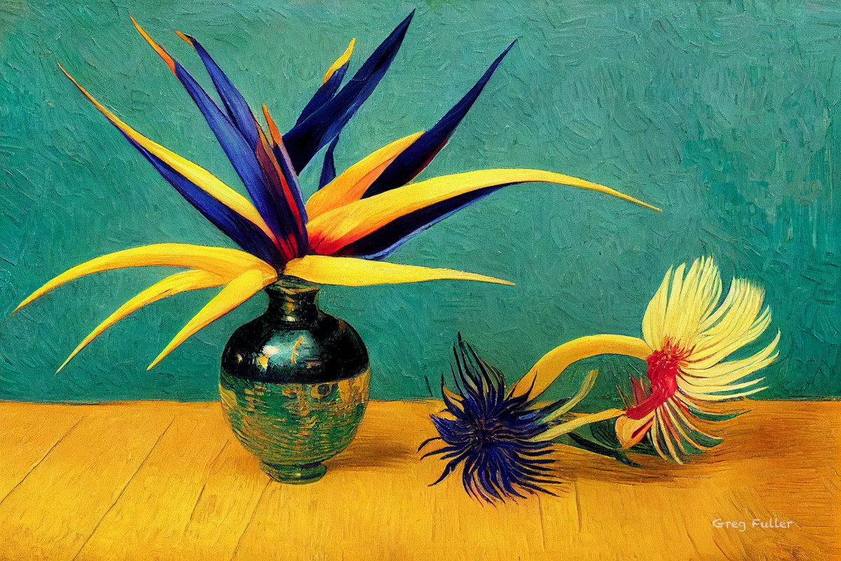 This is the tenth work in my post-impressionist series. It’s just a simple still life. The Dutch were masters at still-life paintings, but still-life works have not been favorites in recent times.