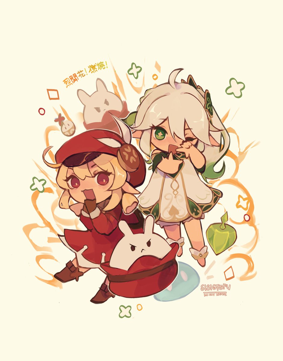 クレー(原神) ,ナヒーダ(原神) 「burn duo!  #原神 」|ira 🐔 coscarni FR-02 🔆+ shipping! + BUSY uni 😭のイラスト