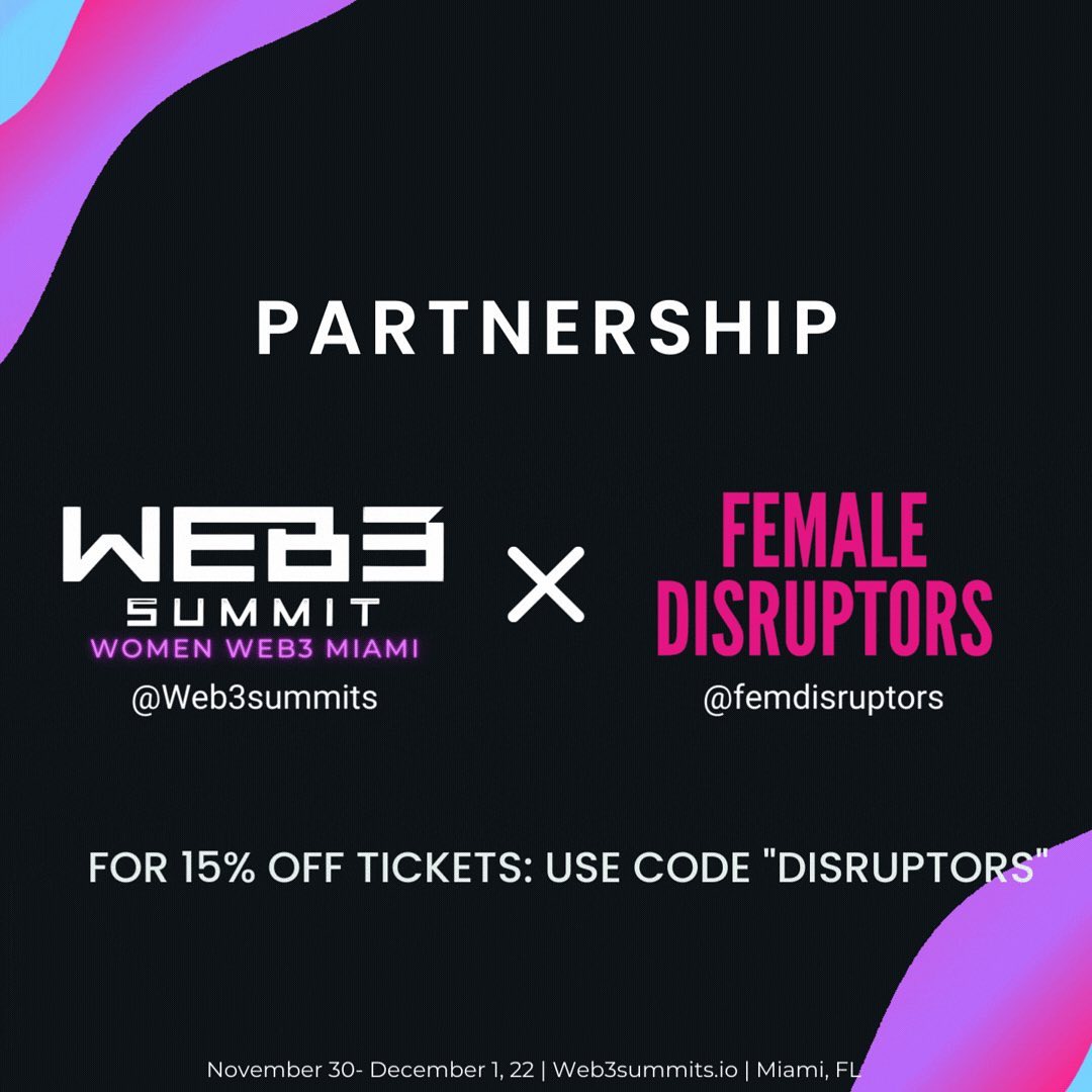 It’s almost here! ⏳ We’re so excited to attend <a href="/Web3summits/">WEB3 SUMMIT | Women Web3 Miami 2022 🏝</a> this week. Be sure to stop by our booth and meet us for a chance to win our VIP giveaway with <a href="/goatsocialmedia/">Kassie at GOAT Social Media</a>. Plus, don’t miss <a href="/lisabuyer/">LisaBuyer.eth - Female Disruptor 💕</a> as she will be one of the speakers on the first day of the conference!