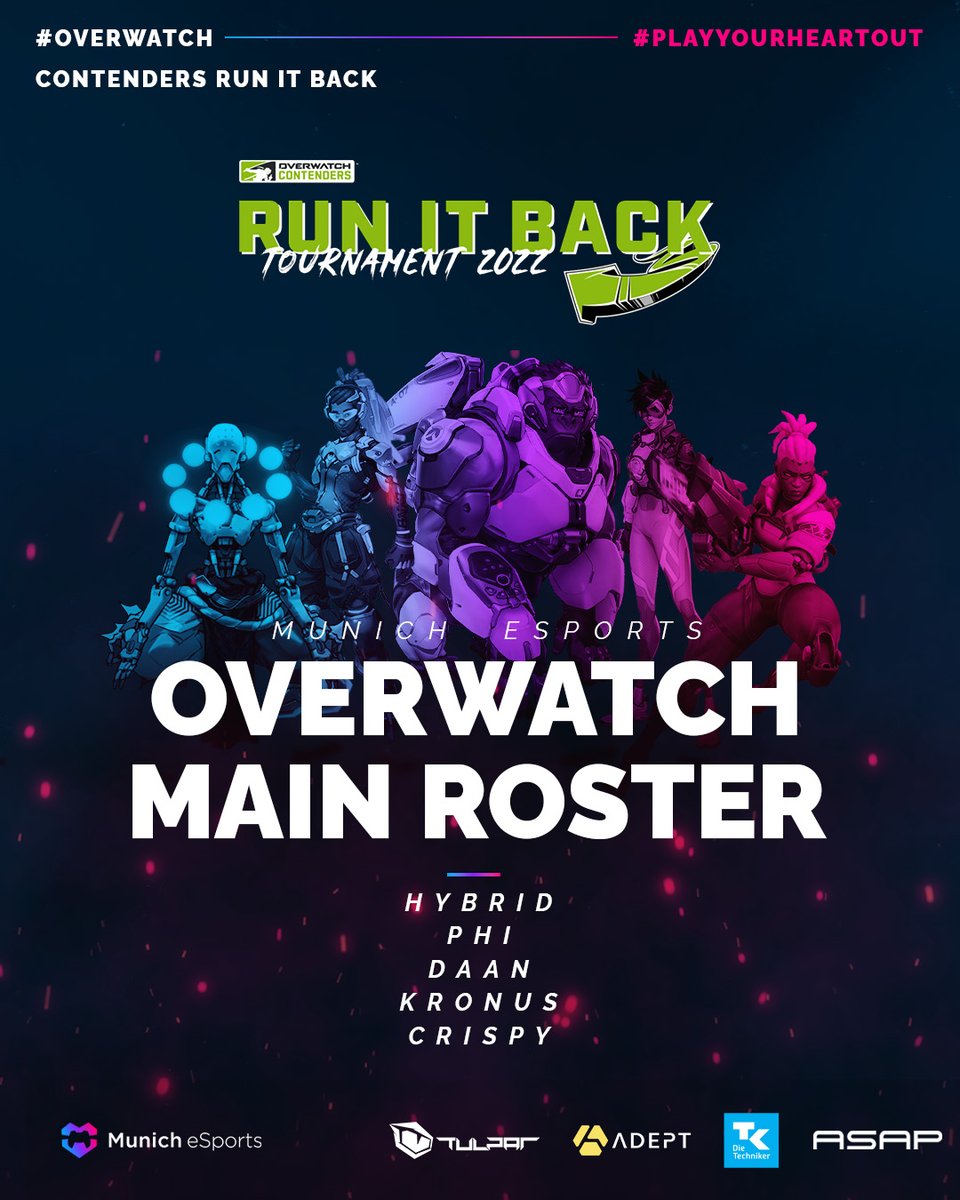 🏃Let's run it back!🏃

Please welcome our new #Contenders roster to secure us a title once again! 

⚔️@hybrid_ow
⚔️@phi_ow
🛡️@Daan_ow
💉@Kronus_OW
💉@crispyow

💼📊 @Algos05
💼 @th3other0ne

 #PlayYourHearthOut #Contenders #PathToPro #RunItBack
