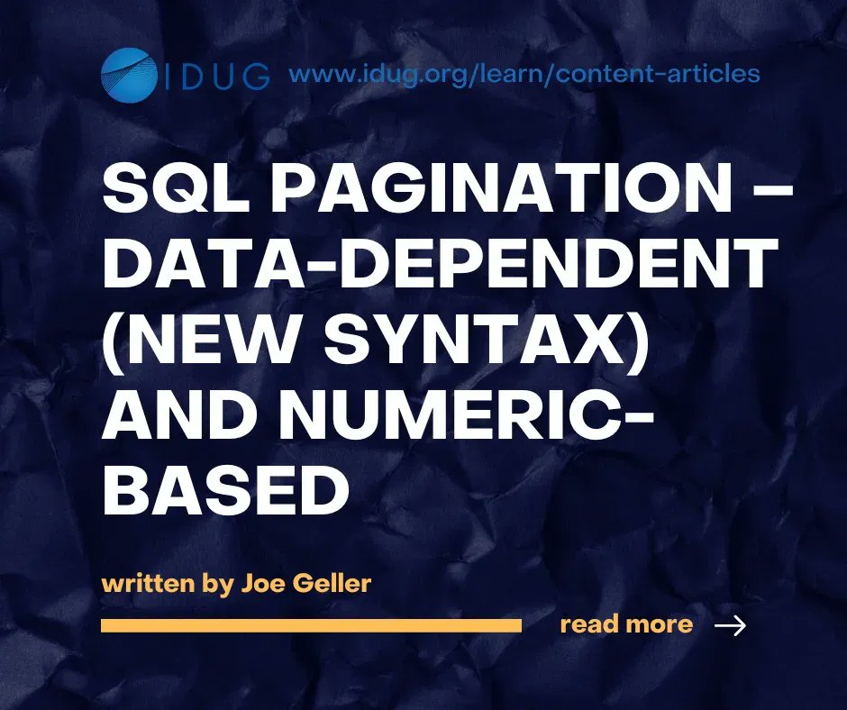 One of the oldest problems in #Db2 performance was the efficient processing of pagination. Check out this new article at #IDUG today! buff.ly/3VCDH3P
#Db2 #Db2z #IDUGDb2 #data #database #coding