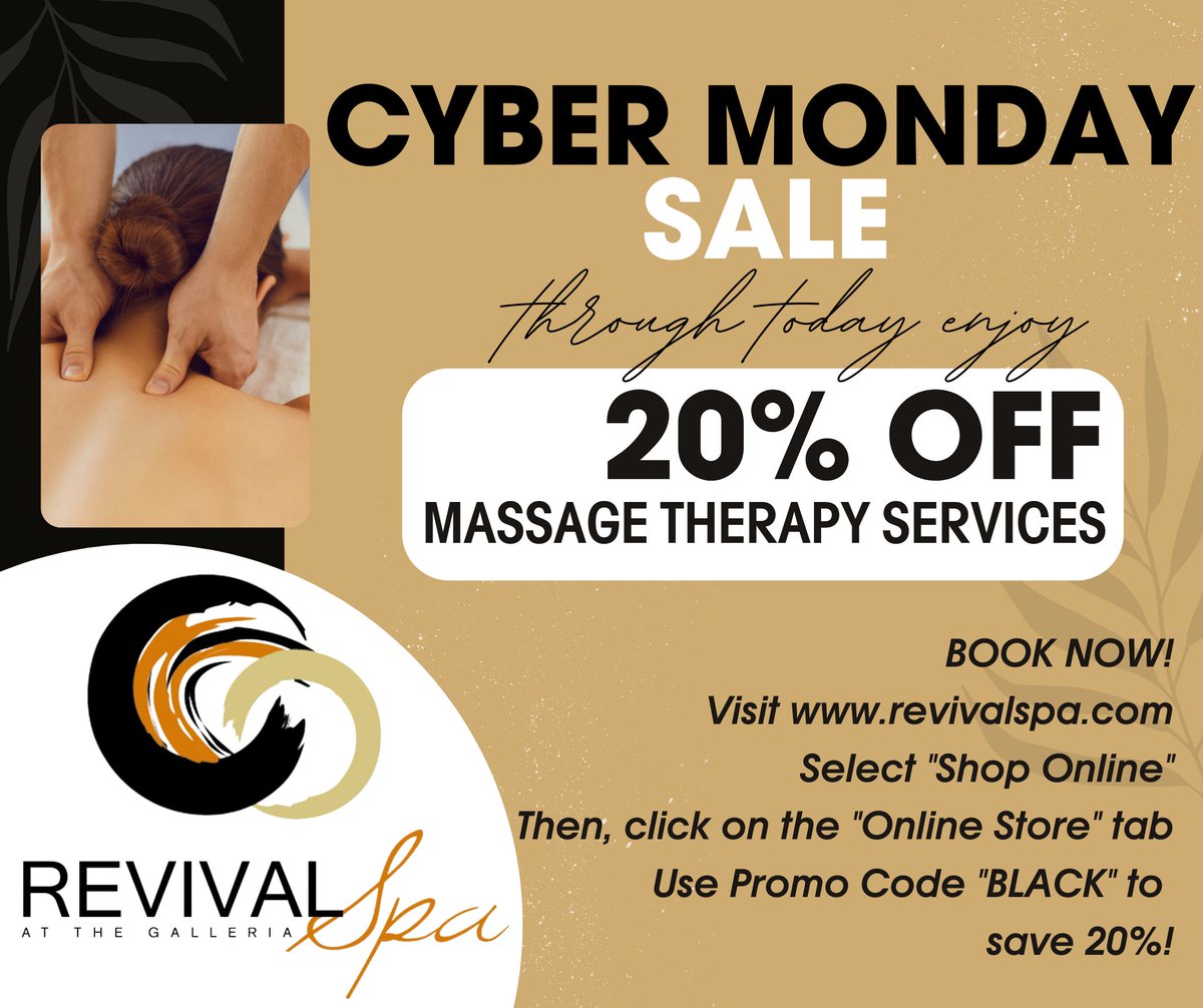 Happy Cyber Monday! 💻🛍️ 
Get your Christmas shopping done early! Take advantage of our 20% sale on our website revivalspa.com good through today! 💆‍♀️