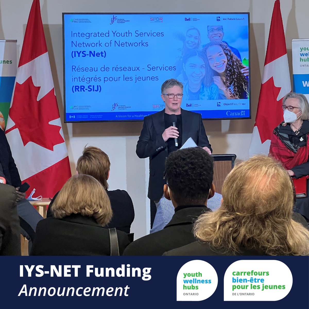 Today, Hon @CarolynBennett announced funding to support Integrated Youth Services (IYS) and 1) establish a pan-Canadian IYS Network of Networks, + 2) develop the IYS Data Framework and Infrastructure. Watch: facebook.com/ywhontario/vid… @CIHR_IRSC @MichaelTibollo @CAMHnews
