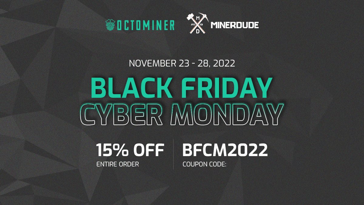 octominer's tweet photo. ⚡ CYBER MONDAY IS HERE! The last day of our biggest discount! ⚡ 

💥 15% OFF your entire order, including shipping
💥 Nov 23-28, 2022
💥 https://t.co/5jjqkKlgmY and https://t.co/befEiXG6x5

➡️  Code on checkout: 𝗕𝗙𝗖𝗠𝟮𝟮  ⬅️ 

Go now and save on our biggest sale this year! https://t.co/lGWH6LiznK