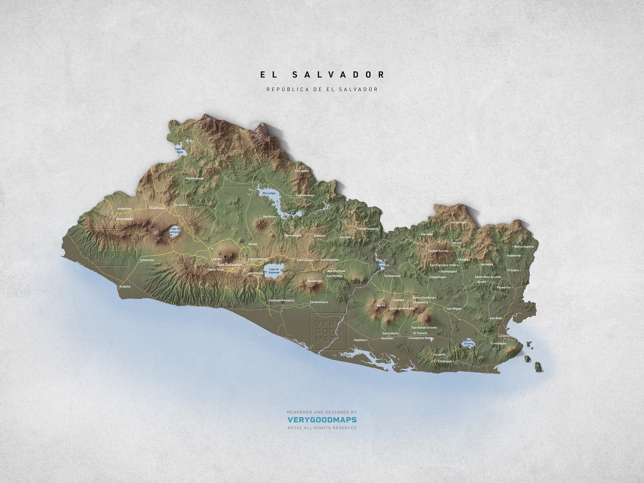 verygoodmaps on Twitter: "Exaggerated topographic map of El Salvador ...
