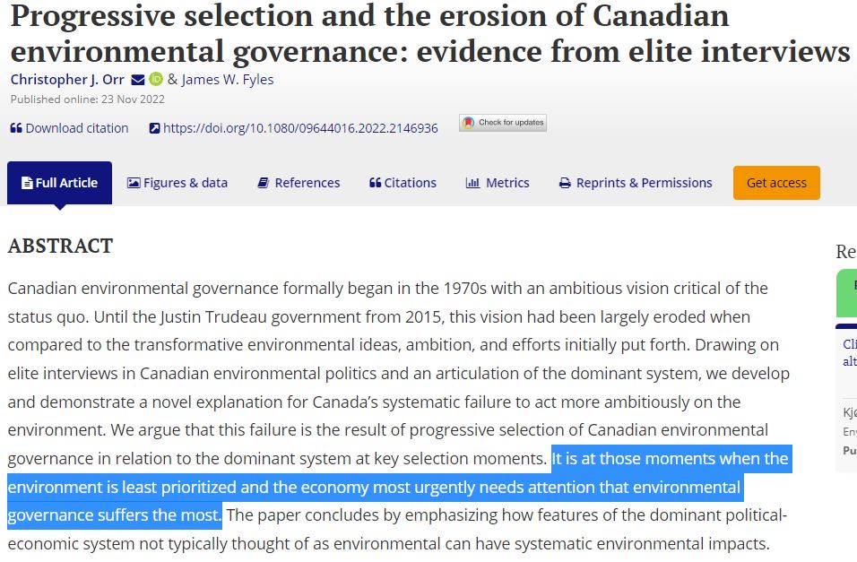 This paper outlines what’s essentially happening in Ontario today. 
Laws that once protected wildlife, water &amp; wetlands are being systematically rolled back under the absolutely false pretense that basic environmental governance hinders economic growth. 
doi.org/10.1080/096440…