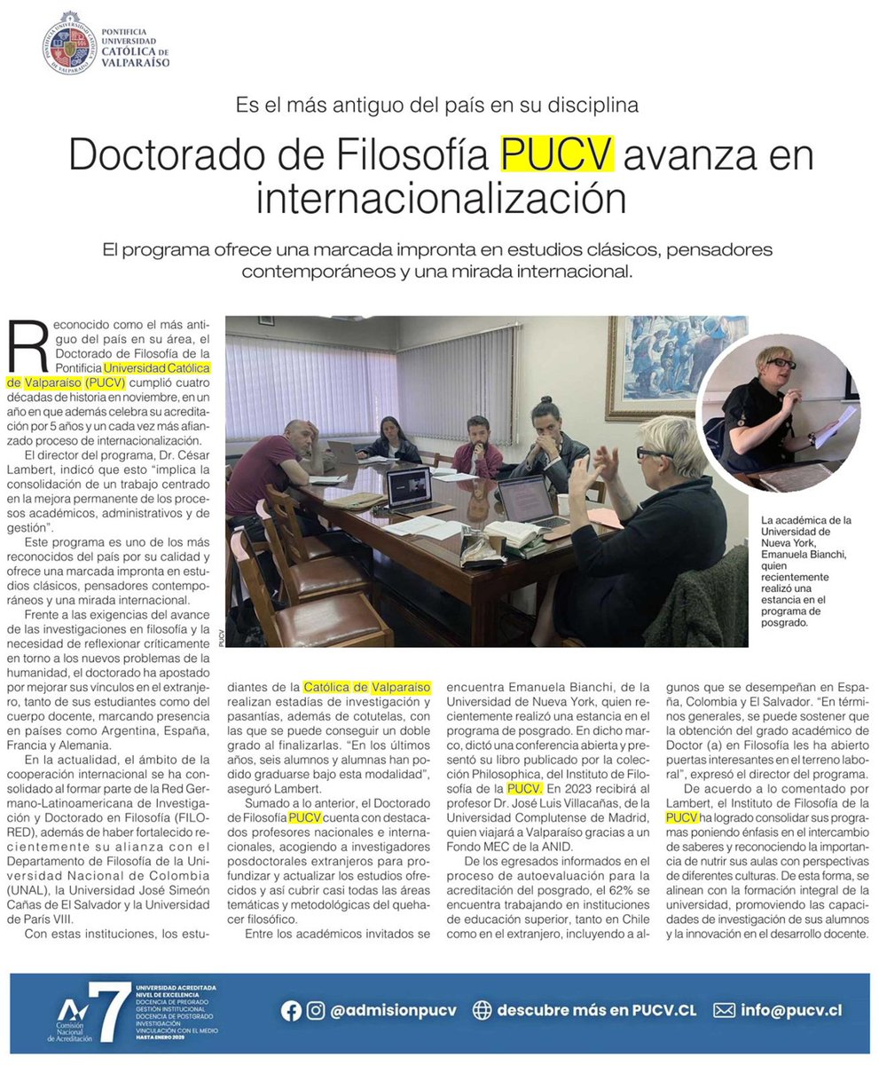 Doctorado de filosofía cumple 40 años y además, celebramos su acreditación por 5 años🎉🤩 
Conoce la trayectoria y posicionamiento que ha logrado este Doctorado que apuesta a vínculos con el extranjero.
Conoce más en PUCV.CL