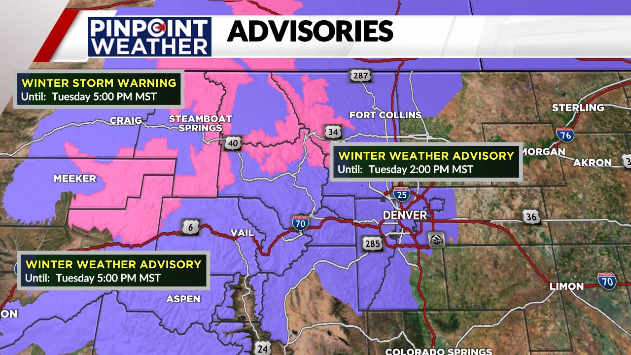 Denver snow forecast What areas are under a winter weather advisory